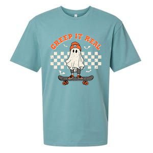 Creep It Real Skateboarding Ghost Retro Halloween Costume Sueded Cloud Jersey T-Shirt