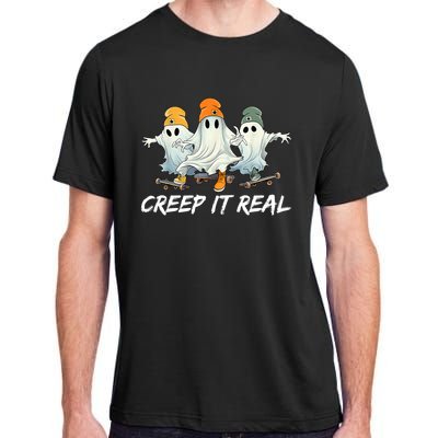 Creep It Real Funny Skateboard Ghost Retro Halloween Gift Adult ChromaSoft Performance T-Shirt