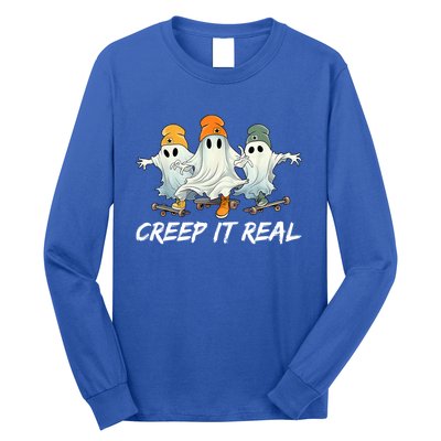 Creep It Real Funny Skateboard Ghost Retro Halloween Gift Long Sleeve Shirt