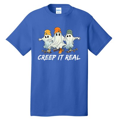 Creep It Real Funny Skateboard Ghost Retro Halloween Gift Tall T-Shirt