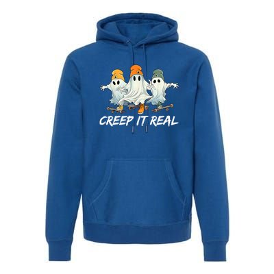 Creep It Real Funny Skateboard Ghost Retro Halloween Gift Premium Hoodie