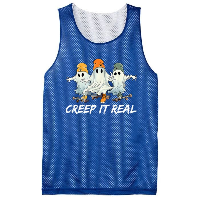 Creep It Real Funny Skateboard Ghost Retro Halloween Gift Mesh Reversible Basketball Jersey Tank