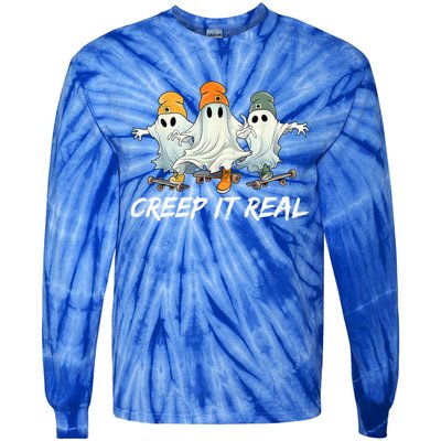 Creep It Real Funny Skateboard Ghost Retro Halloween Gift Tie-Dye Long Sleeve Shirt