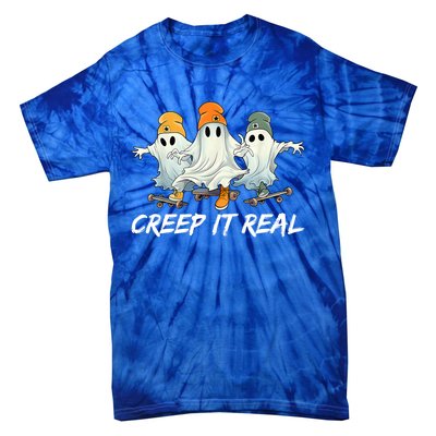 Creep It Real Funny Skateboard Ghost Retro Halloween Gift Tie-Dye T-Shirt