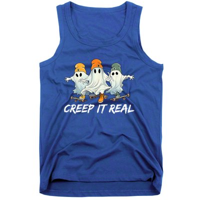 Creep It Real Funny Skateboard Ghost Retro Halloween Gift Tank Top