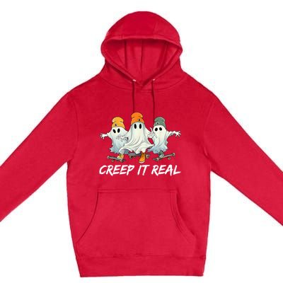 Creep It Real Funny Skateboard Ghost Retro Halloween Gift Premium Pullover Hoodie