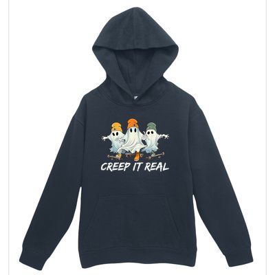 Creep It Real Funny Skateboard Ghost Retro Halloween Gift Urban Pullover Hoodie