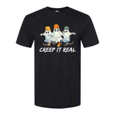 Creep It Real Funny Skateboard Ghost Retro Halloween Gift Softstyle CVC T-Shirt