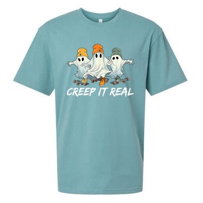 Creep It Real Funny Skateboard Ghost Retro Halloween Gift Sueded Cloud Jersey T-Shirt