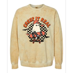 Creep It Real Ghost Halloween Sweating Sucks Skeleton  Colorblast Crewneck Sweatshirt