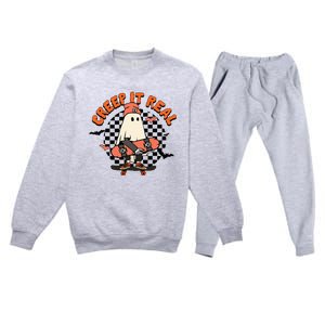 Creep It Real Ghost Halloween Sweating Sucks Skeleton  Premium Crewneck Sweatsuit Set