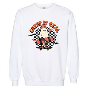 Creep It Real Ghost Halloween Sweating Sucks Skeleton  Garment-Dyed Sweatshirt