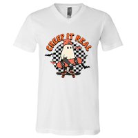 Creep It Real Ghost Halloween Sweating Sucks Skeleton  V-Neck T-Shirt