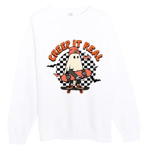 Creep It Real Ghost Halloween Sweating Sucks Skeleton  Premium Crewneck Sweatshirt