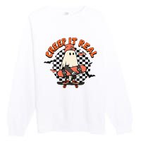 Creep It Real Ghost Halloween Sweating Sucks Skeleton  Premium Crewneck Sweatshirt