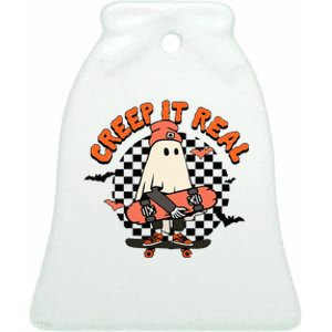 Creep It Real Ghost Halloween Sweating Sucks Skeleton  Ceramic Bell Ornament