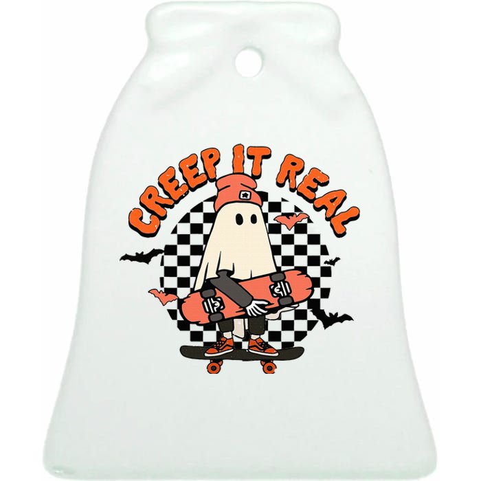 Creep It Real Ghost Halloween Sweating Sucks Skeleton  Ceramic Bell Ornament