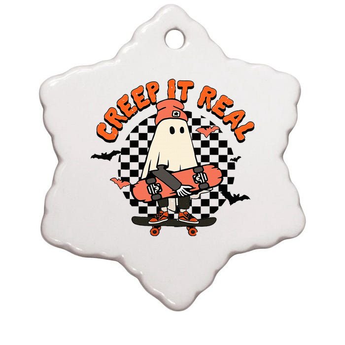 Creep It Real Ghost Halloween Sweating Sucks Skeleton  Ceramic Star Ornament