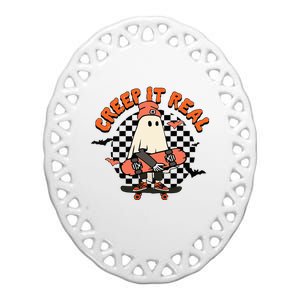 Creep It Real Ghost Halloween Sweating Sucks Skeleton  Ceramic Oval Ornament