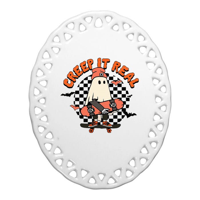 Creep It Real Ghost Halloween Sweating Sucks Skeleton  Ceramic Oval Ornament