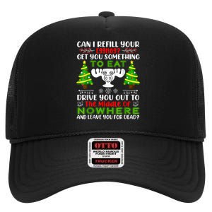 Can I Refill Your Eggnog Funny Christmas Vacation Quote High Crown Mesh Back Trucker Hat