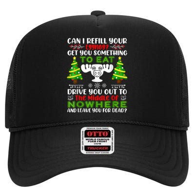 Can I Refill Your Eggnog Funny Christmas Vacation Quote High Crown Mesh Back Trucker Hat