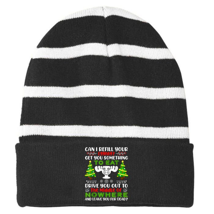 Can I Refill Your Eggnog Funny Christmas Vacation Quote Striped Beanie with Solid Band