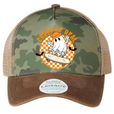 Creep It Real Skater Ghost Halloween Retro Legacy Tie Dye Trucker Hat