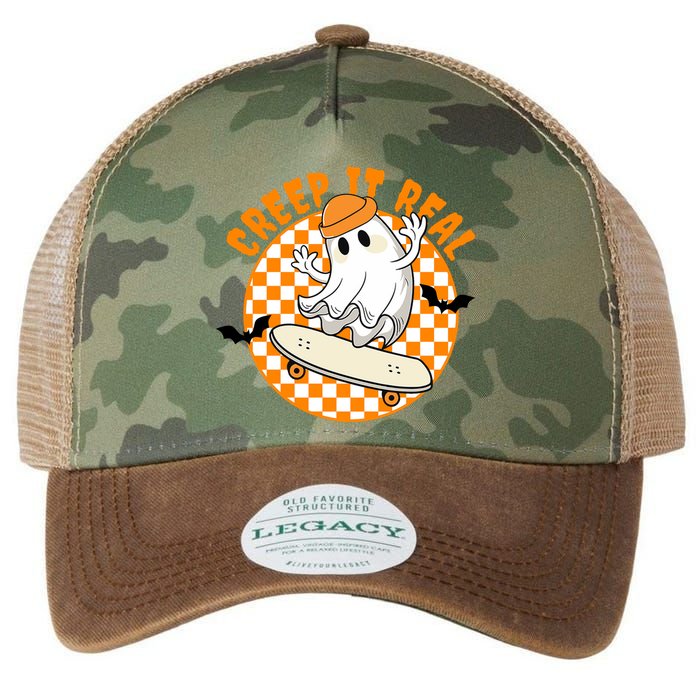 Creep It Real Skater Ghost Halloween Retro Legacy Tie Dye Trucker Hat