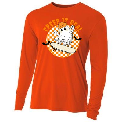 Creep It Real Skater Ghost Halloween Retro Cooling Performance Long Sleeve Crew