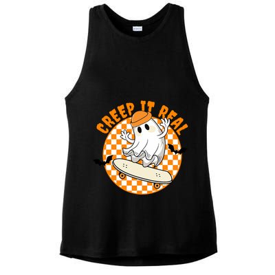 Creep It Real Skater Ghost Halloween Retro Ladies PosiCharge Tri-Blend Wicking Tank