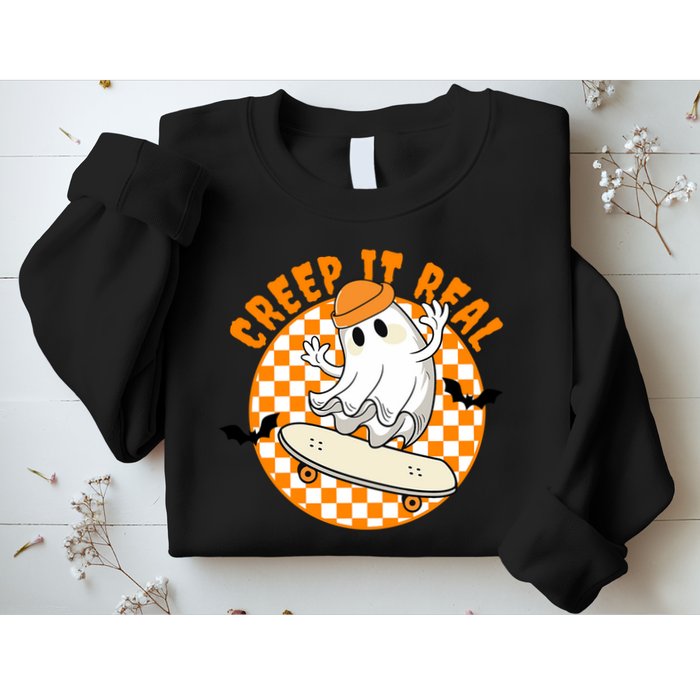 Creep It Real Skater Ghost Halloween Retro Sweatshirt