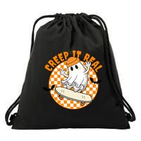 Creep It Real Skater Ghost Halloween Retro Drawstring Bag