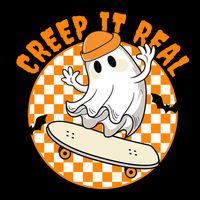 Creep It Real Skater Ghost Halloween Retro Drawstring Bag