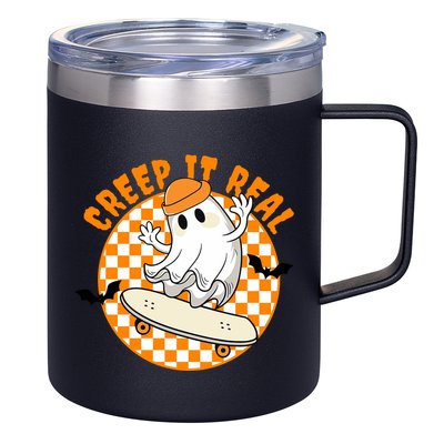 Creep It Real Skater Ghost Halloween Retro 12oz Stainless Steel Coffee Mug