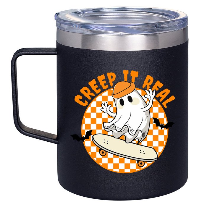 Creep It Real Skater Ghost Halloween Retro 12oz Stainless Steel Coffee Mug
