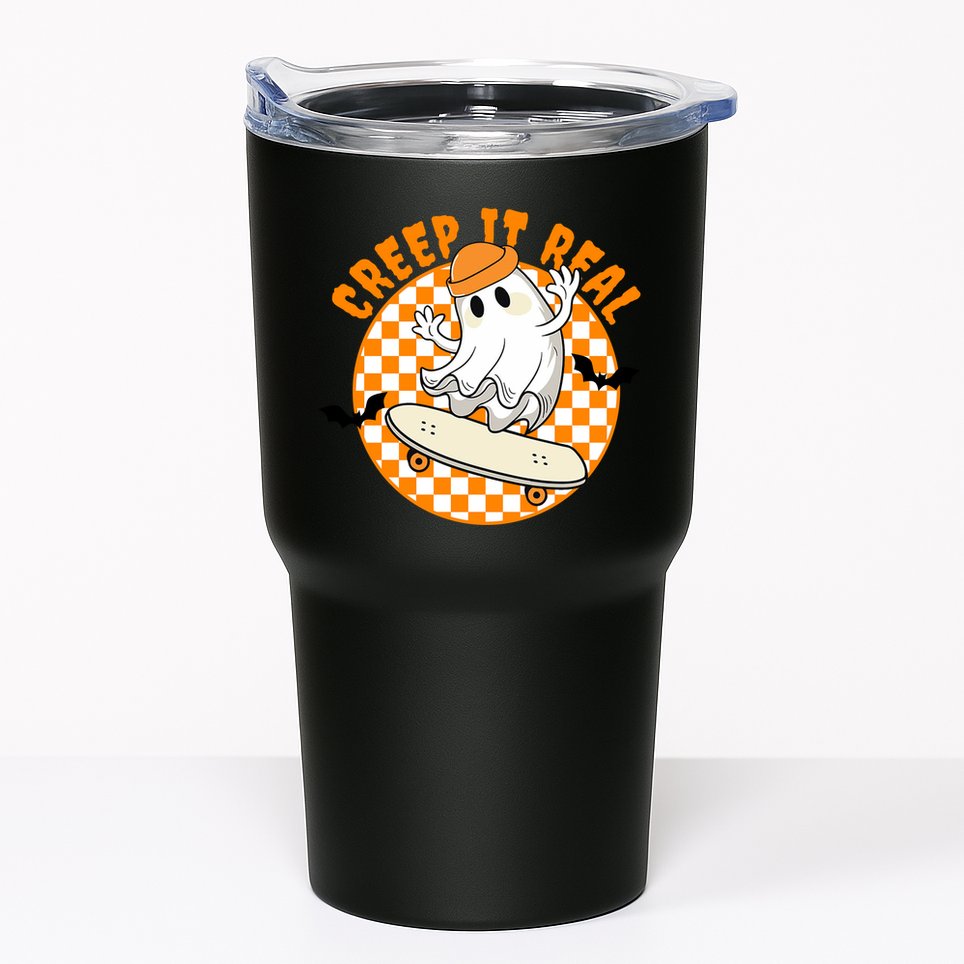 Creep It Real Skater Ghost Halloween Retro Tumbler