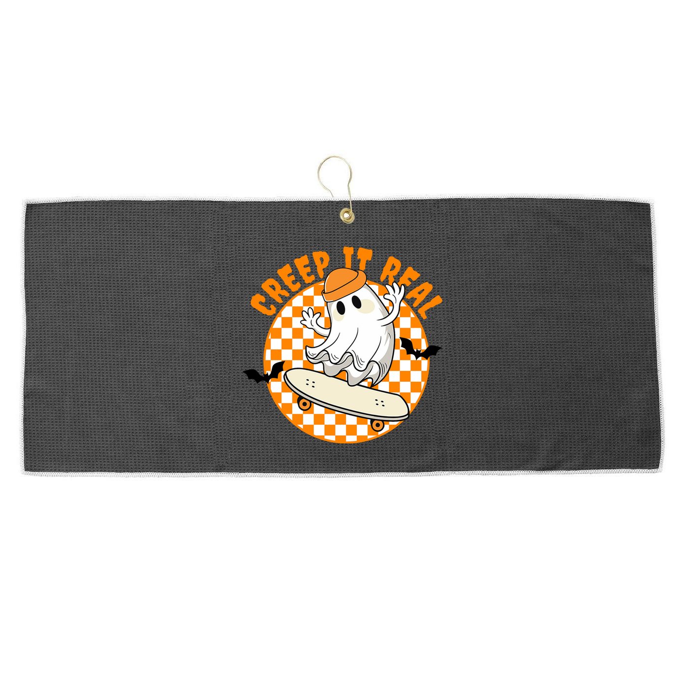 Creep It Real Skater Ghost Halloween Retro Large Microfiber Waffle Golf Towel