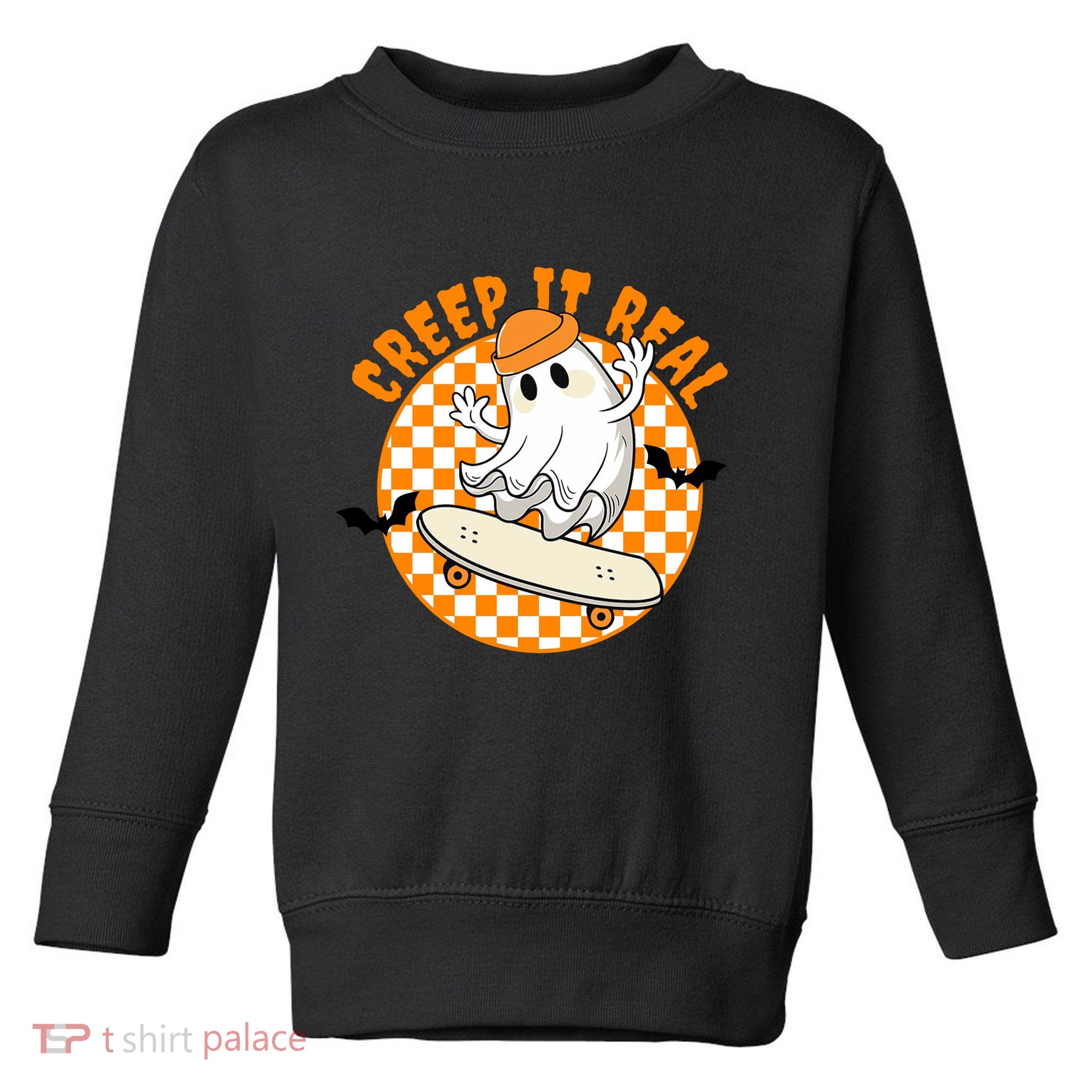 Creep It Real Skater Ghost Halloween Retro Toddler Sweatshirt
