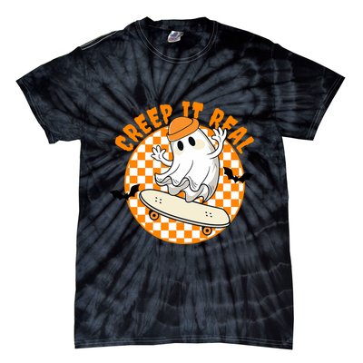 Creep It Real Skater Ghost Halloween Retro Tie-Dye T-Shirt