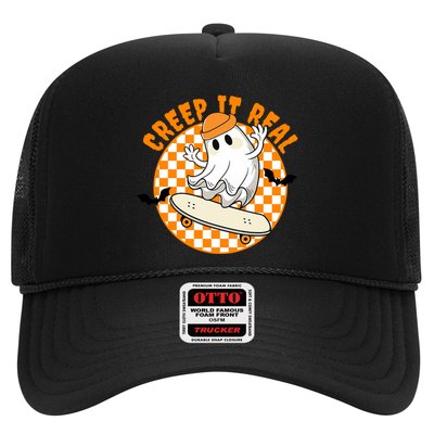 Creep It Real Skater Ghost Halloween Retro Trucker Hat