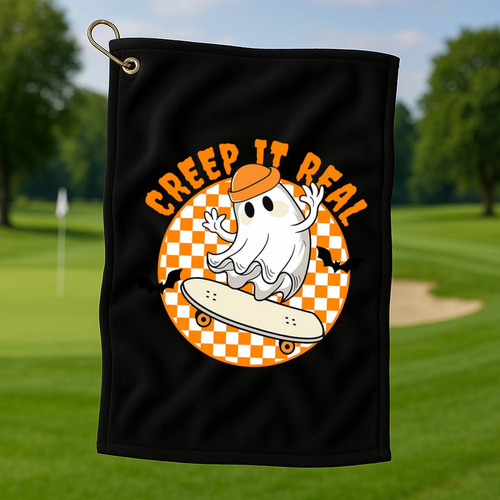 Creep It Real Skater Ghost Halloween Retro Golf Towel
