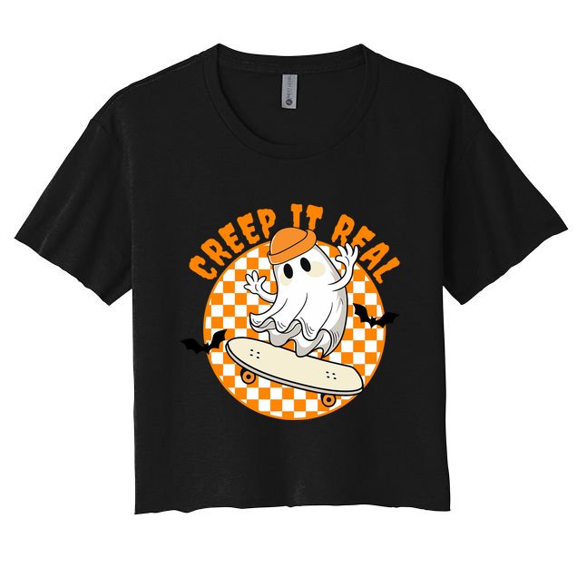 Creep It Real Skater Ghost Halloween Retro Crop Top