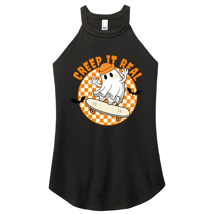 Creep It Real Skater Ghost Halloween Retro Women's Perfect Tri Rocker Tank