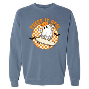 Creep It Real Skater Ghost Halloween Retro Garment-Dyed Sweatshirt