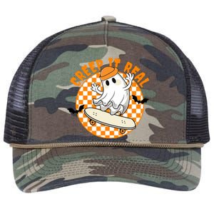 Creep It Real Skater Ghost Halloween Retro Retro Rope Trucker Hat Cap