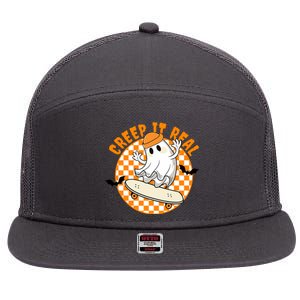 Creep It Real Skater Ghost Halloween Retro 7 Panel Mesh Trucker Snapback Hat