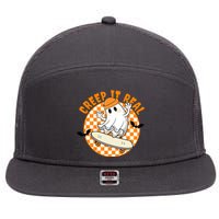 Creep It Real Skater Ghost Halloween Retro 7 Panel Mesh Trucker Snapback Hat