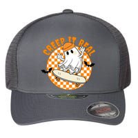 Creep It Real Skater Ghost Halloween Retro Flexfit Unipanel Trucker Cap