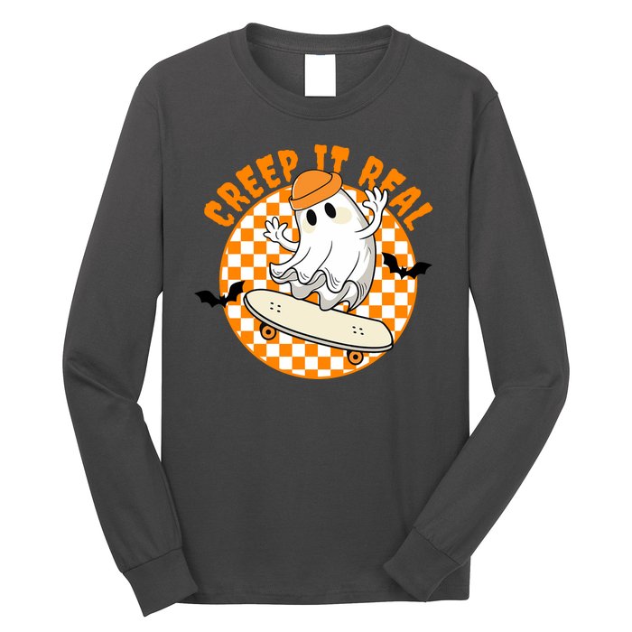 Creep It Real Skater Ghost Halloween Retro Long Sleeve Shirt